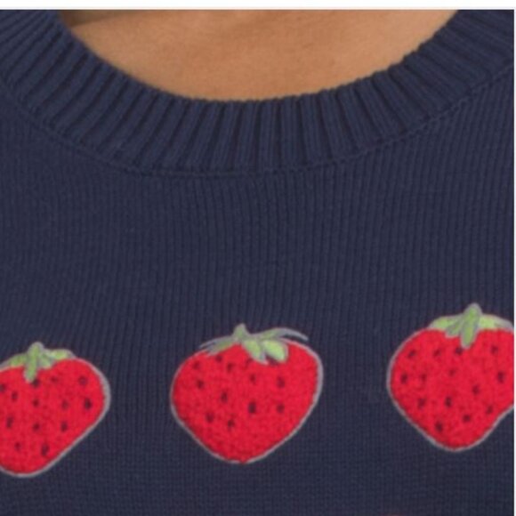 NWT LIFE IS GOOD Navy Strawberry Embroidered Graphic Cotton Pull Over Sweater - Picture 6 of 6
